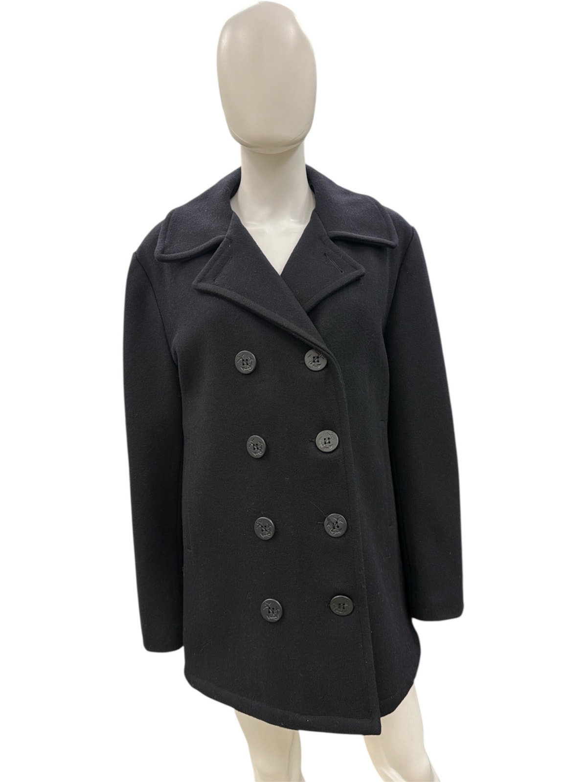 Vtg Dur-O-Jac Unisex Wool Peacoat Sz. Medium With Anchor Detail Buttons In Black